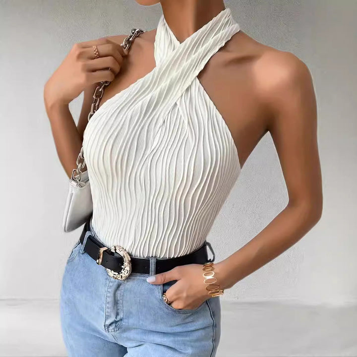 Kvinnors Plisserad Halterneck Topp Slim Fit