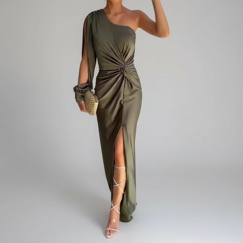 Kvinnors Asymmetrisk Satin Maxi Klänning Med Framdelning