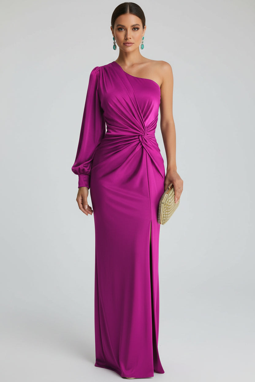 Kvinnors Asymmetrisk Satin Maxi Klänning Med Framdelning