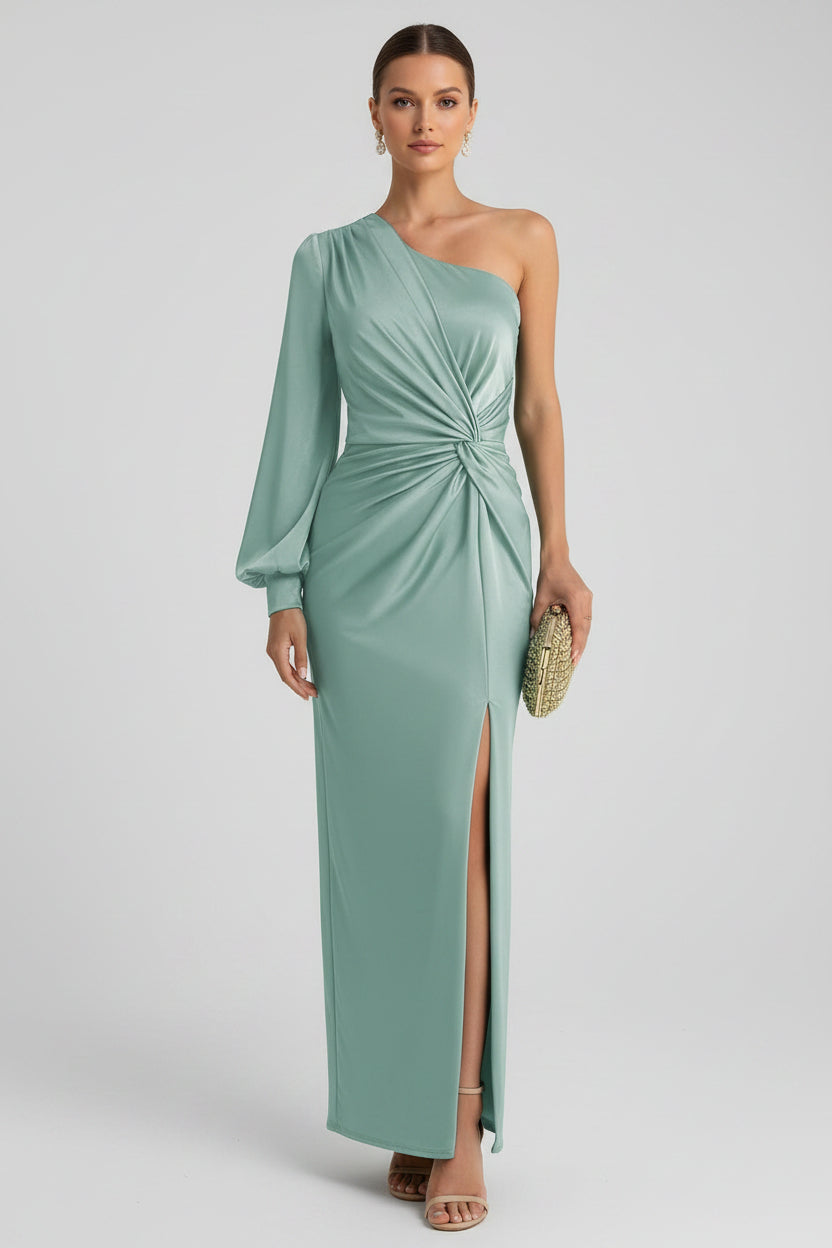 Kvinnors Asymmetrisk Satin Maxi Klänning Med Framdelning