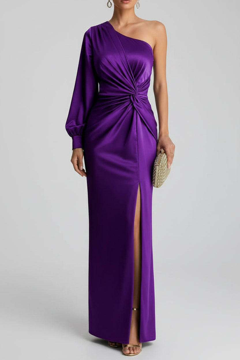 Kvinnors Asymmetrisk Satin Maxi Klänning Med Framdelning