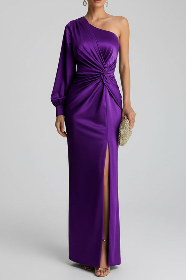 Kvinnors Asymmetrisk Satin Maxi Klänning Med Framdelning