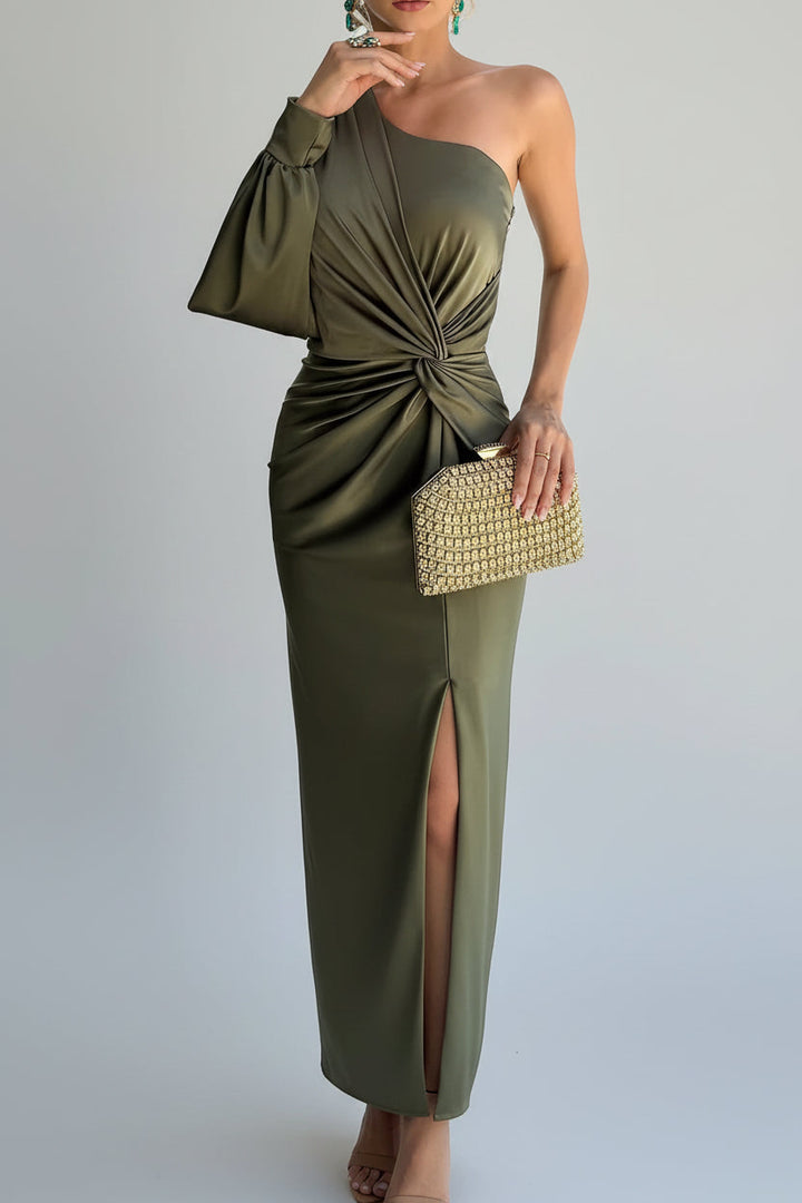 Kvinnors Asymmetrisk Satin Maxi Klänning Med Framdelning