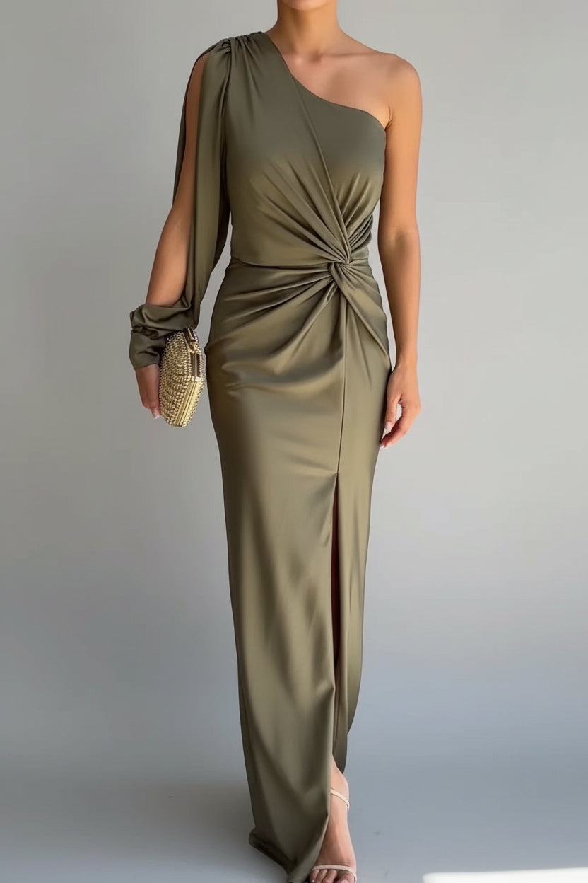 Kvinnors Asymmetrisk Satin Maxi Klänning Med Framdelning