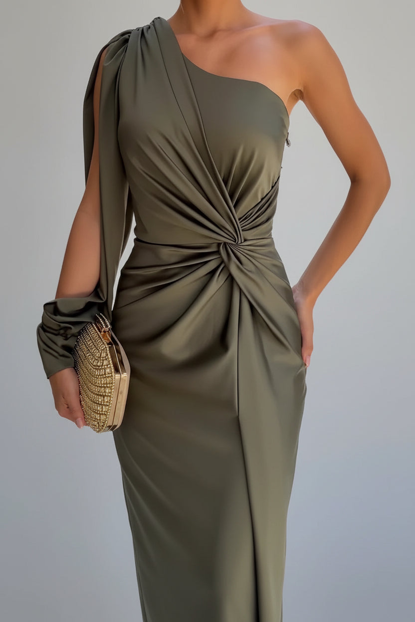 Kvinnors Asymmetrisk Satin Maxi Klänning Med Framdelning