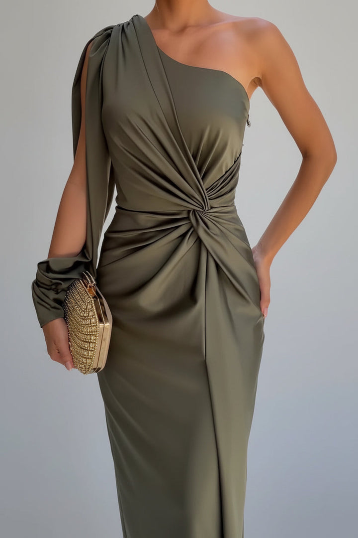 Kvinnors Asymmetrisk Satin Maxi Klänning Med Framdelning