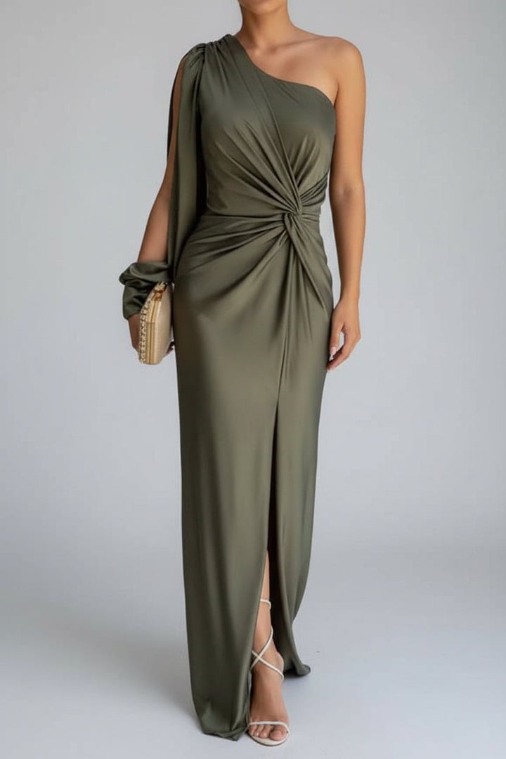 Kvinnors Asymmetrisk Satin Maxi Klänning Med Framdelning