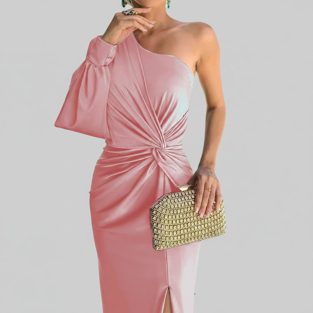 Kvinnors Asymmetrisk Satin Maxi Klänning Med Framdelning