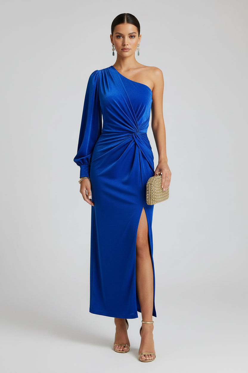 Kvinnors Asymmetrisk Satin Maxi Klänning Med Framdelning
