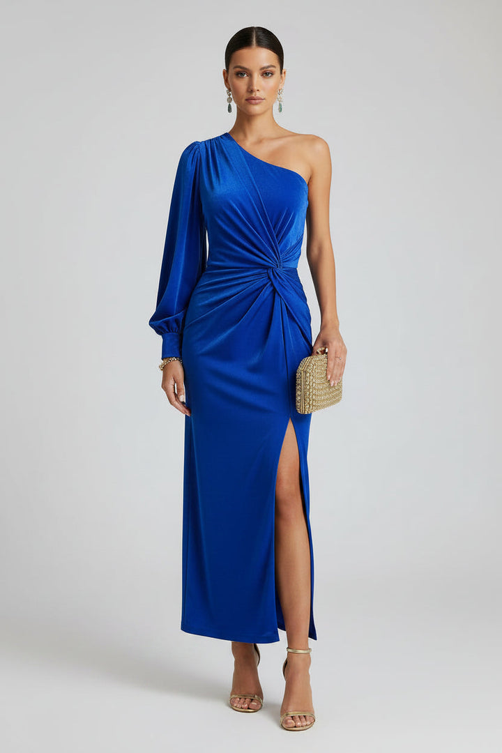 Kvinnors Asymmetrisk Satin Maxi Klänning Med Framdelning
