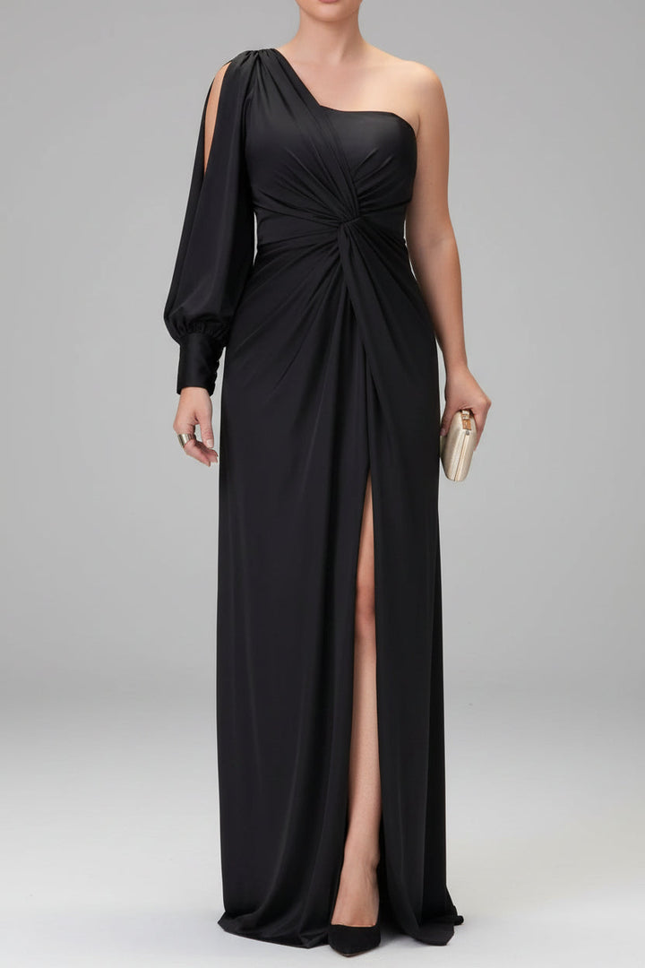 Kvinnors Asymmetrisk Satin Maxi Klänning Med Framdelning