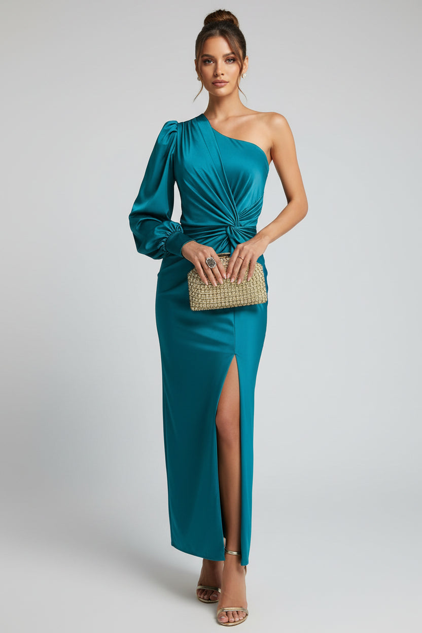 Kvinnors Asymmetrisk Satin Maxi Klänning Med Framdelning