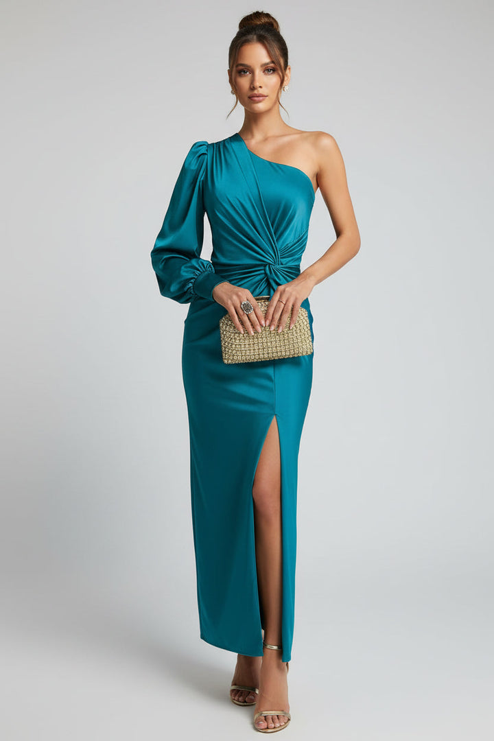 Kvinnors Asymmetrisk Satin Maxi Klänning Med Framdelning