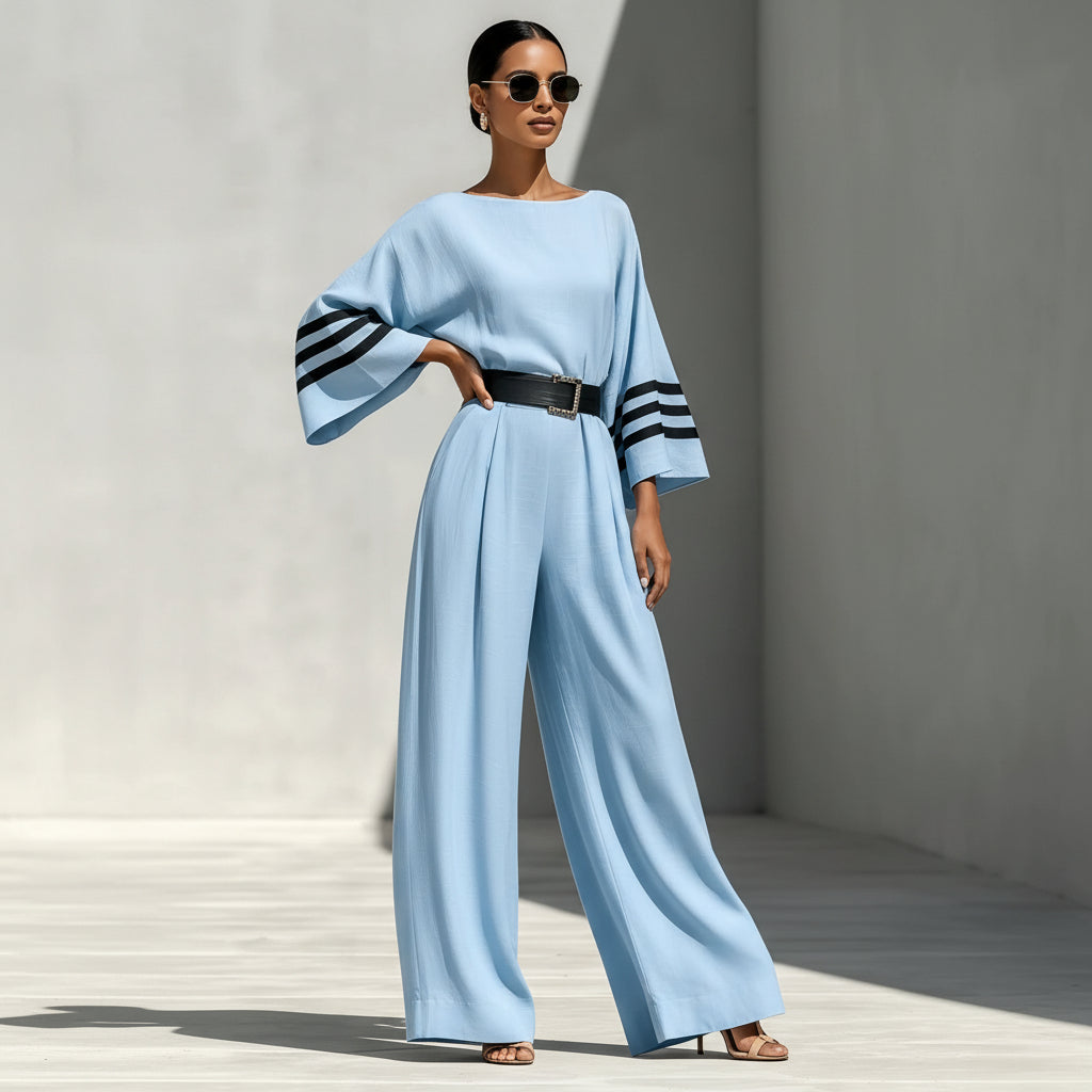 Kvinnors Vidbenad Jumpsuit med Bälte i Linne-look Silhuett