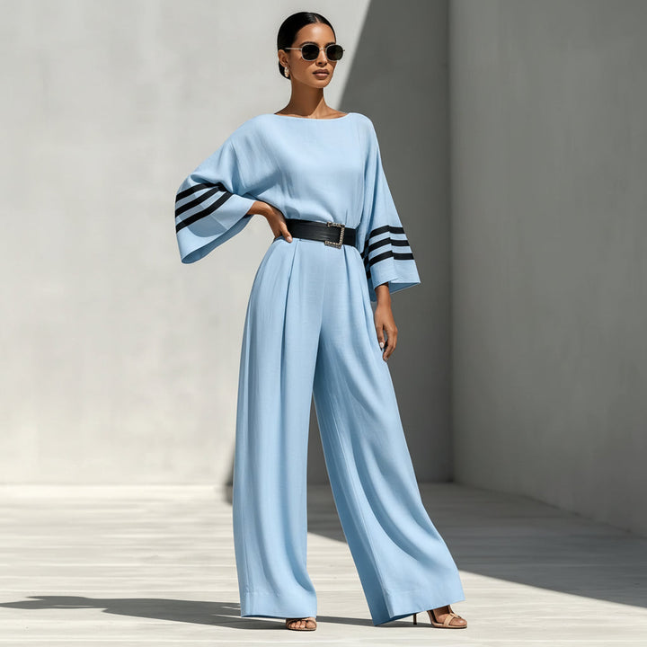 Kvinnors Vidbenad Jumpsuit med Bälte i Linne-look Silhuett