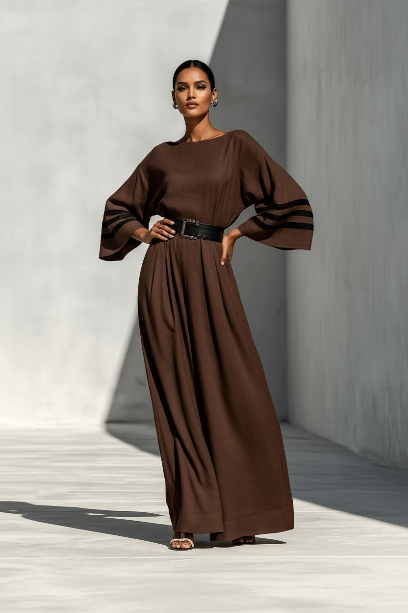 Kvinnors Vidbenad Jumpsuit med Bälte i Linne-look Silhuett