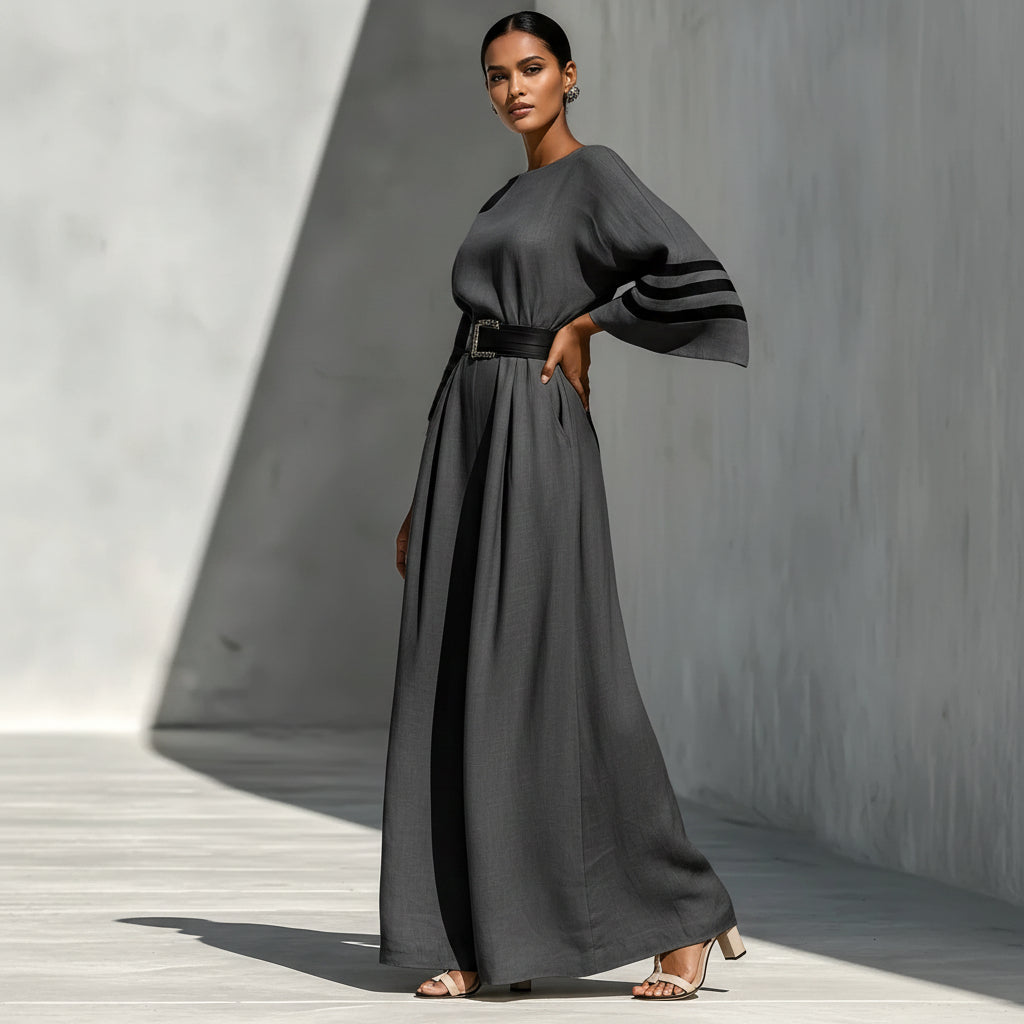 Kvinnors Vidbenad Jumpsuit med Bälte i Linne-look Silhuett