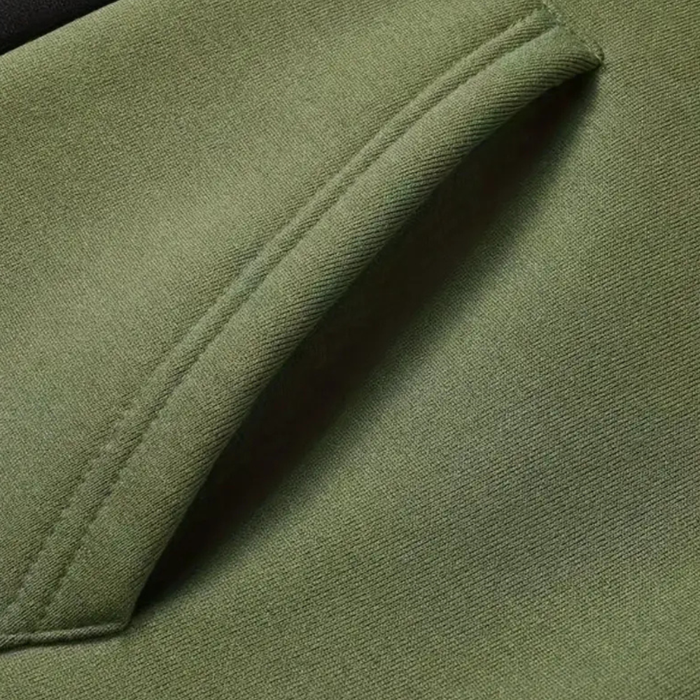 Hoodie för män med kontrastpanel, pullover med dragsko, avslappnad streetwear, sweatshirt