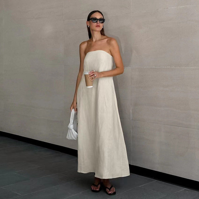Kvinnors Strapless Maxi Klänning Linne Look Löst Passform