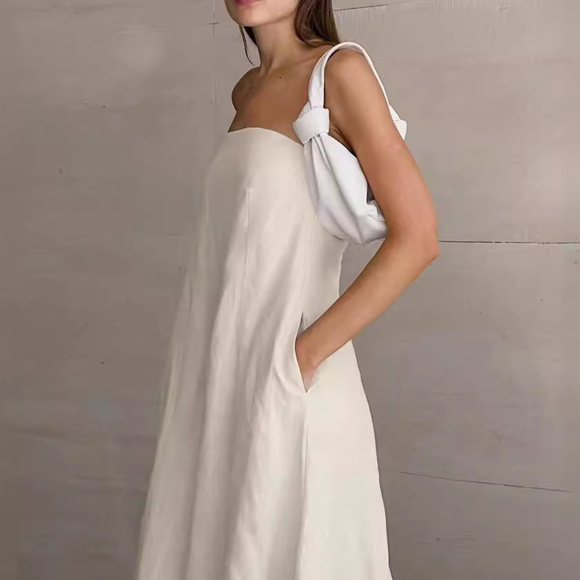 Kvinnors Strapless Maxi Klänning Linne Look Löst Passform