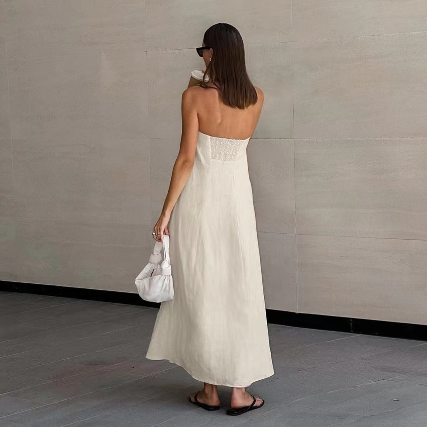 Kvinnors Strapless Maxi Klänning Linne Look Löst Passform