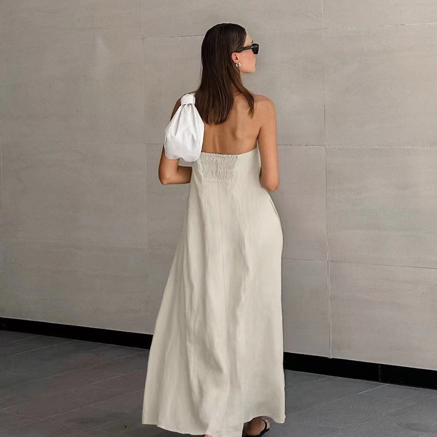 Kvinnors Strapless Maxi Klänning Linne Look Löst Passform