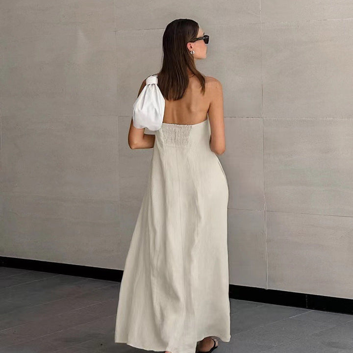 Kvinnors Strapless Maxi Klänning Linne Look Löst Passform