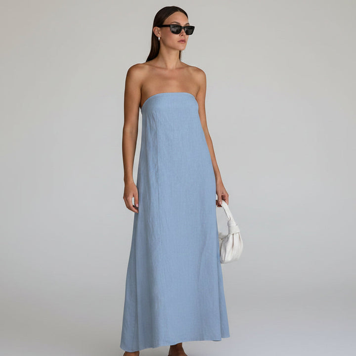 Kvinnors Strapless Maxi Klänning Linne Look Löst Passform
