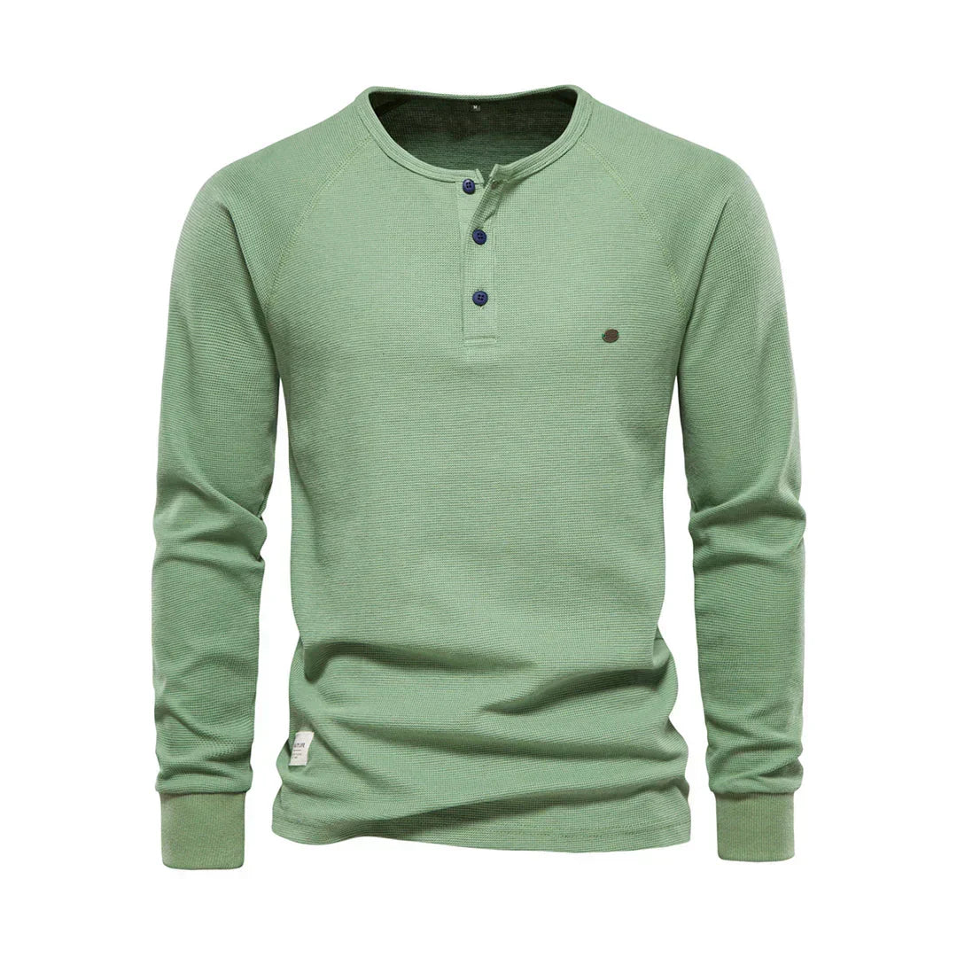 Herrars Henley Skjorta Lång Ärmar Knapp Hals Casual Topp