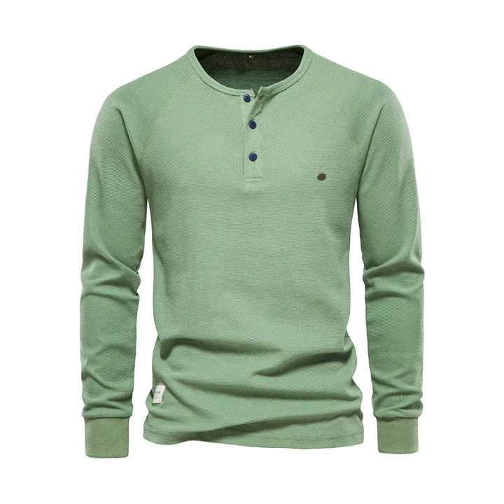 Herrars Henley Skjorta Lång Ärmar Knapp Hals Casual Topp