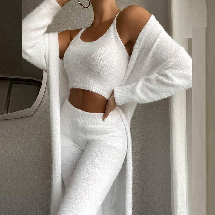 Kvinnors Plysch Fleece Tre-delad Loungewear Set – Varm Lageroutfit för Höst och Vinter