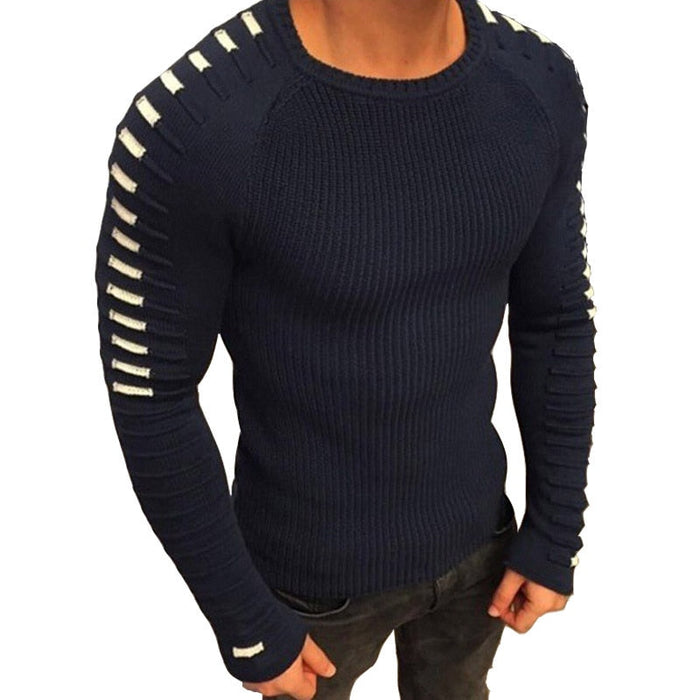 Herrarnas Slim Fit Stickad Tröja med Tryckta Raglanärmar
