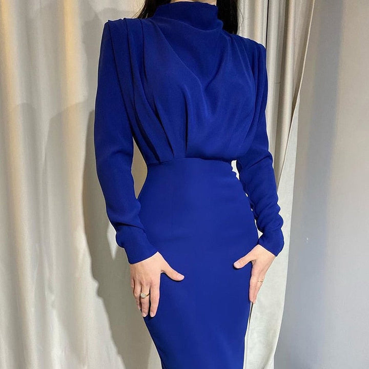 Kvinnors Maxi Klänning Formad Bodycon Hög Hals Lång Ärmar
