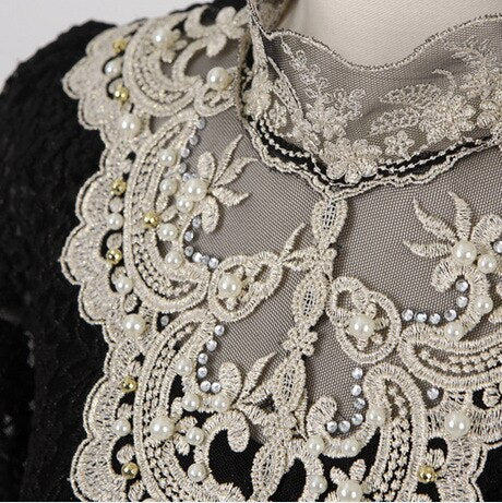Kvinnors Broderad Spets Höghalsblus – Genomskinlig Långärmad Stil för Eleganta Tillfällen