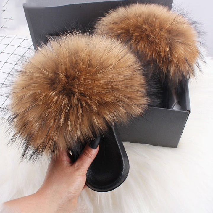 Kvinnors Fluffiga Fuskpäls Tofflor Mjuka Plysch Slide Sandaler Öppen Tå Bekväm Passform
