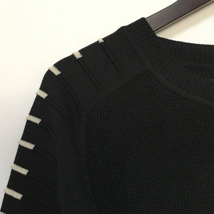 Herrarnas Slim Fit Stickad Tröja med Tryckta Raglanärmar