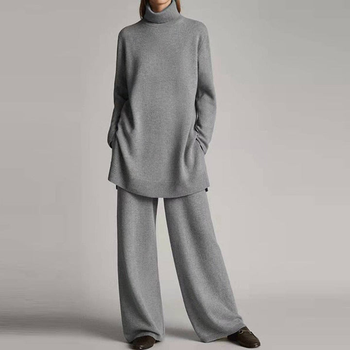 Kvinnors Avslappnad Turtleneck Set – Stretchbomullsblandning med Vida Ben för Avkoppling på Höst och Vinter