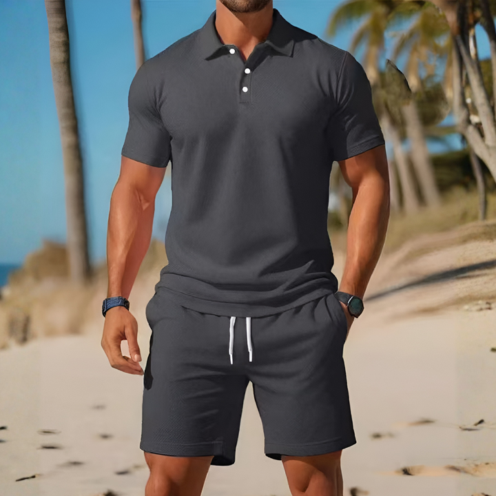 Herrstickad polo och shorts casual set