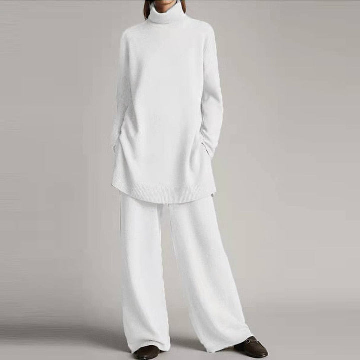Kvinnors Avslappnad Turtleneck Set – Stretchbomullsblandning med Vida Ben för Avkoppling på Höst och Vinter
