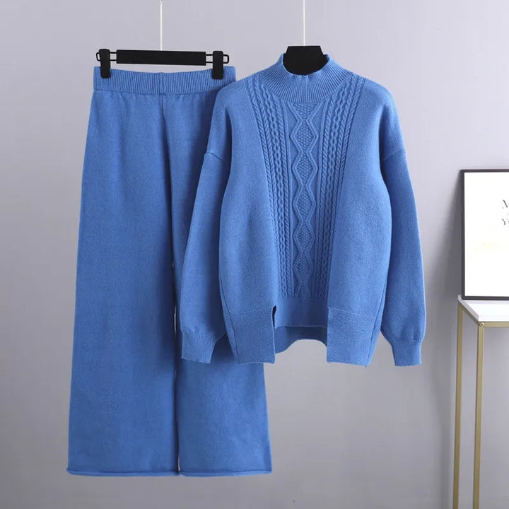 Kvinnors Cashmere Tröja och Vida Byxor Set – Varm Vinter Loungewear