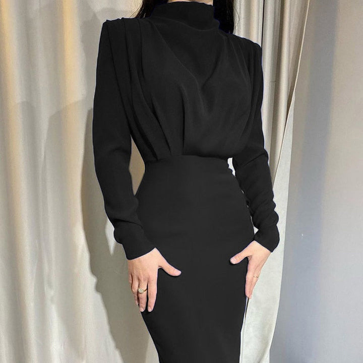 Kvinnors Maxi Klänning Formad Bodycon Hög Hals Lång Ärmar