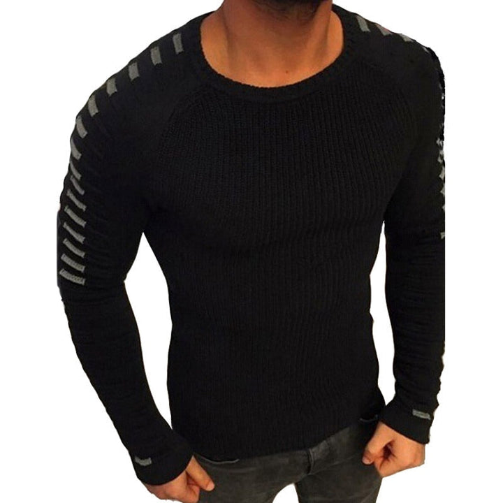 Herrarnas Slim Fit Stickad Tröja med Tryckta Raglanärmar