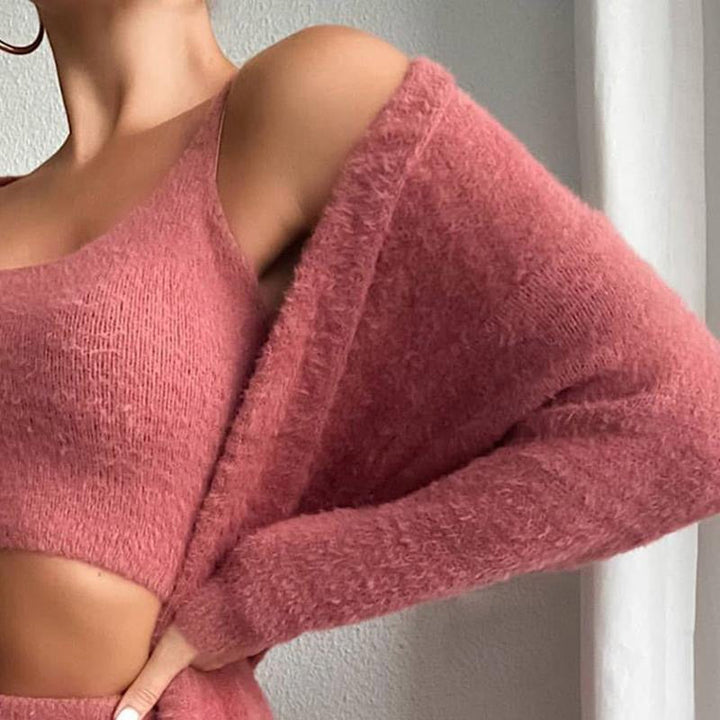 Kvinnors Plysch Fleece Tre-delad Loungewear Set – Varm Lageroutfit för Höst och Vinter