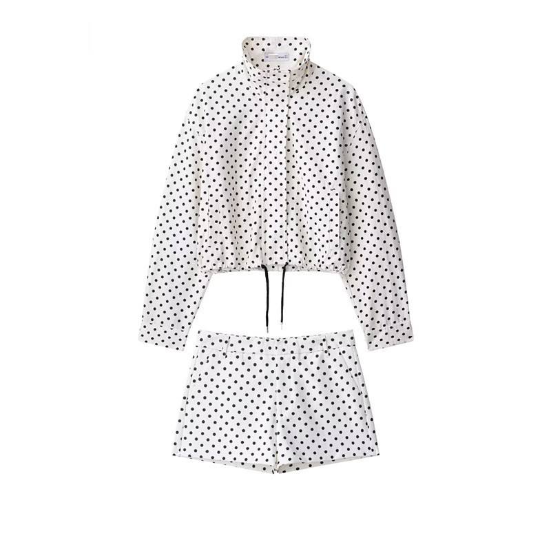 Kvinnors Set Tryckt Zip Jacka och Shorts Koord