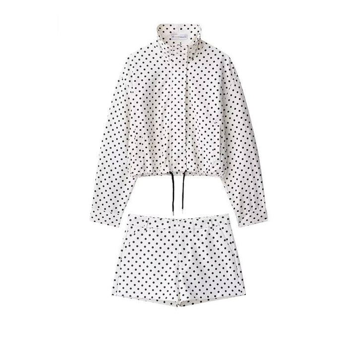 Kvinnors Set Tryckt Zip Jacka och Shorts Koord