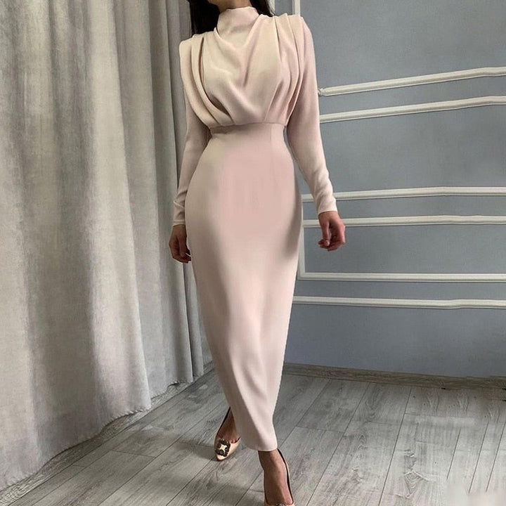Kvinnors Maxi Klänning Formad Bodycon Hög Hals Lång Ärmar