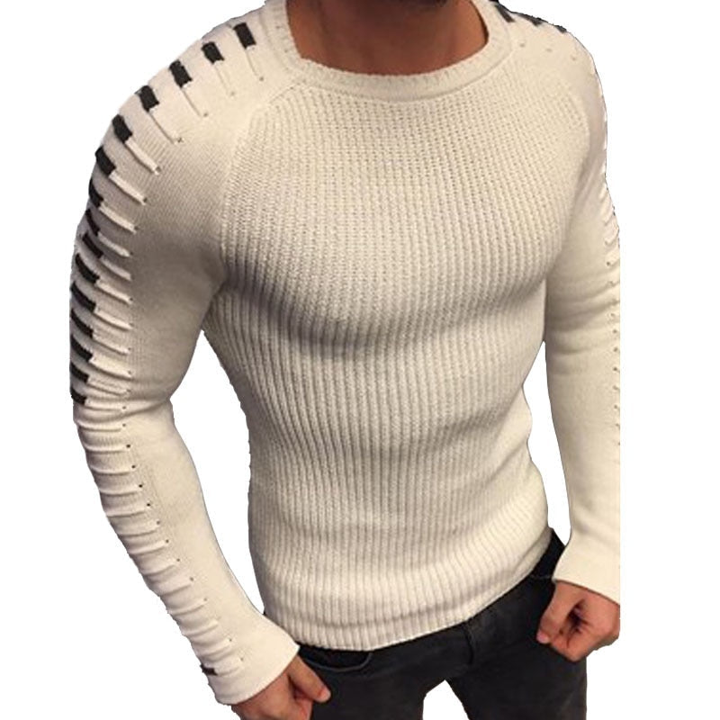 Herrarnas Slim Fit Stickad Tröja med Tryckta Raglanärmar
