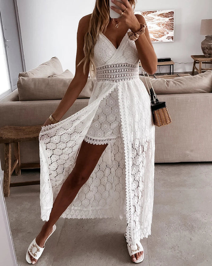Kvinnors Sommar Spets Maxi Klänning Elegant Flödande Romantisk Design