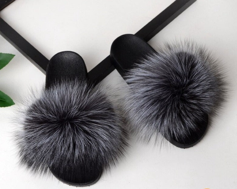 Kvinnors Fluffiga Fuskpäls Tofflor Mjuka Plysch Slide Sandaler Öppen Tå Bekväm Passform