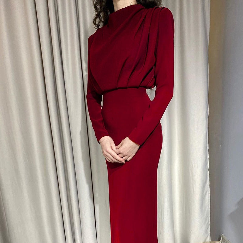Kvinnors Maxi Klänning Formad Bodycon Hög Hals Lång Ärmar